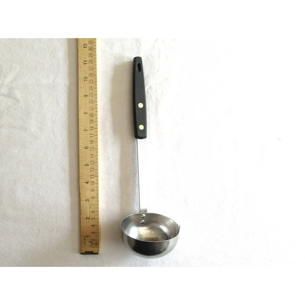 Vtg EKCO FORGE Soup Ladle Stainless USA Black Rivets Handle Kitchen Utensil 11